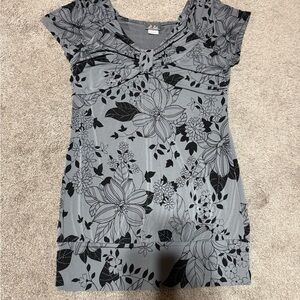 Dots Gray and Black Floral V-Neck Twist Front Tunic